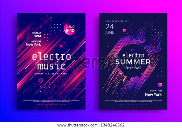 Electronic music festival poster with abstract\
gradient lines. Cover design Electro sound fest. Vector template\
design for flyer