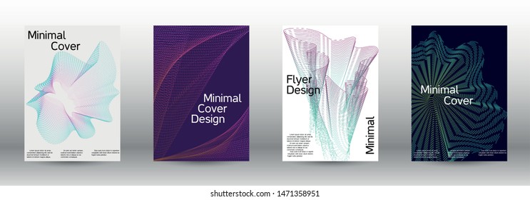 Electronic music festival poster. Cover design template set of a with abstract gradient linear waves. Fashionable style. The background with is suitable for creating a banner, poster,  catalog.