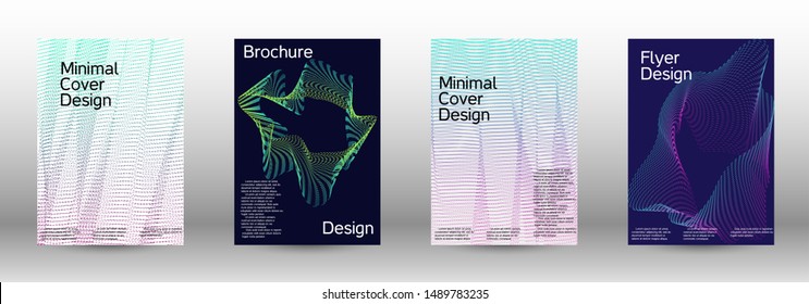 Electronic music festival poster. Cover design template set of a with abstract gradient linear waves. Fashionable style. The background with is suitable for creating a banner, poster,  catalog.