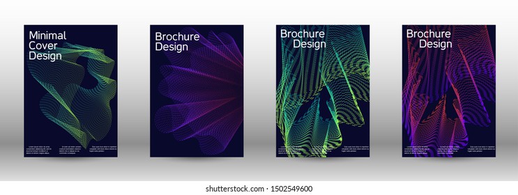 Electronic music festival poster. Cover design template set of a with abstract gradient linear waves. Vector sound flyer for creating a fashionable abstract cover, banner, poster, booklet.