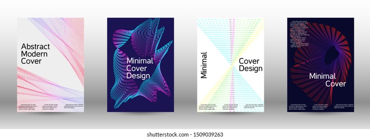 Electronic music festival poster. Cover design template set of a with abstract gradient linear waves. Vector sound flyer for creating a fashionable abstract cover, banner, poster, booklet.