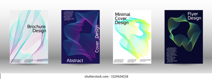Electronic music festival poster. Cover design template set of a with abstract gradient linear waves. Sound flyer for creating a fashionable abstract cover, banner, poster, booklet.