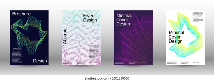 Electronic music festival poster. Cover design template set of a with abstract gradient linear waves. Fashionable style. The background with is suitable for creating a banner, poster,  catalog.