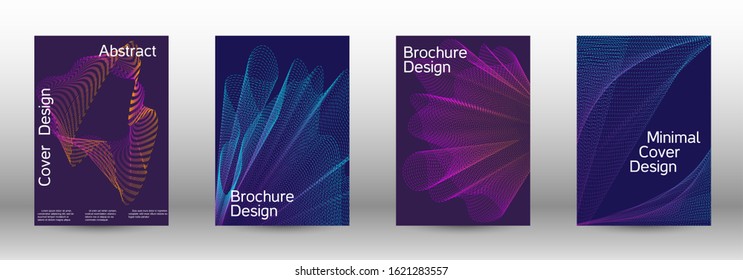 Electronic music festival poster. Cover design template set of a with abstract gradient linear waves. Vector sound flyer for creating a fashionable abstract cover, banner, poster, booklet.