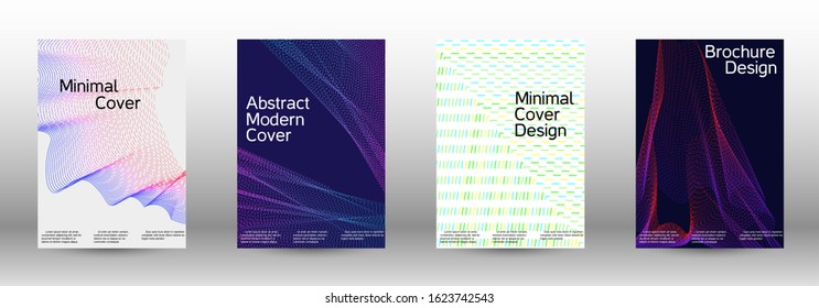 Electronic music festival poster. Cover design template set of a with abstract gradient linear waves. Sound flyer for creating a fashionable abstract cover, banner, poster, booklet.