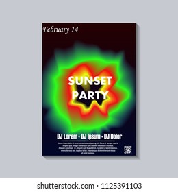 Electronic music festival poster. Electro dj party flyer. Fluid neon blended color cover. Vector illustration of abstract gradient liquid shape. Club invitation template. Modern design. Abstract sound