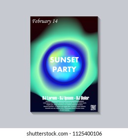 Electronic music festival poster. Electro dj party flyer. Fluid neon blended color cover. Vector illustration of abstract gradient liquid shape. Club invitation template. Modern design. Abstract sound