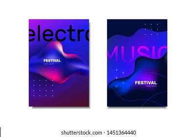 Electronic music festival poster illustrated in duotone. Cover design Electro sound fest with red and blue color shapes.Vector template design for flyer.fluid shape.Techno trance party.Club event