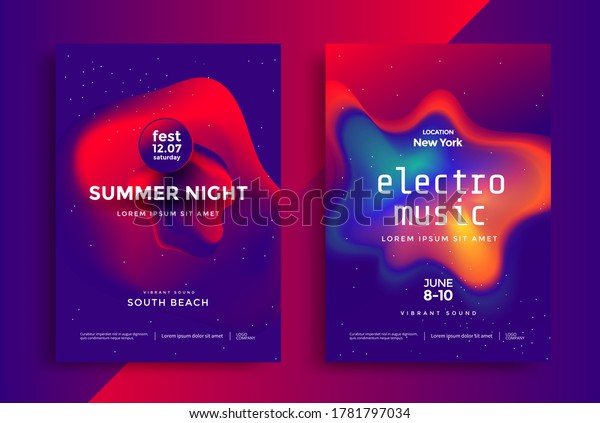 Electronic music festival poster illustrated in\
duotone. Cover design Electro sound fest with red and blue color\
shapes. Vector template design for\
flyer