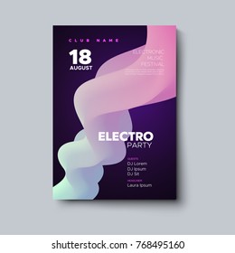 Electronic Music Festival Poster Mockup. Electronic Music Festival Flyer. Vector Illustration Of Abstract Colorful Gradient Liquid Shape. Club Invitation Template With Smooth Fluid Wave