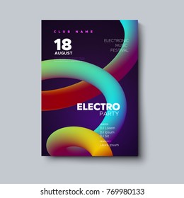 Electronic music festival poster mockup. Electronic music festival flyer. Vector illustration of abstract colorful gradient liquid shape. Club invitation template with vivid smooth fluid stream