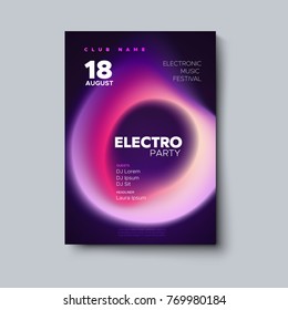 Electronic Music Festival Poster Mockup. Electro Party Flyer. Fluid Color Cover. Vector Illustration Of Abstract Gradient Liquid Bubble Shape. Club Invitation Template. Modern Design