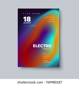 Electronic music festival poster mockup. Electro party flyer. Fluid color cover. Vector illustration of abstract gradient liquid shape. Club invitation template. Modern design