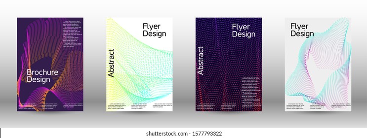 Electronic music festival poster. A set of modern abstract backgrounds with abstract gradient linear waves. Sound flyer for creating a fashionable abstract cover, banner, poster, booklet.
