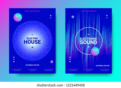 Electronic Music Flyer Concept. House Music Festival Promotion. Vector Equalizer Design. Abstract Wave Flyer for Dj Sound. Amplitude of Distorted Dotted Wave Lines. Color Flyer with Movement of Waves.