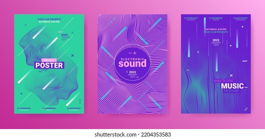 Electronic Music Flyers Set. Geometric Sound Rhythm. Vector Dj Illustration.