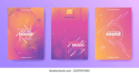Electronic Music Flyers. Techno Dance Cover. Gradient Wave Circle. Abstract 3d Illustration. Electronic Music Flyers Set. Geometric Sound Design. Vector Edm Banner. Electro Music Flyers Set.