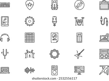 La colección de iconos de música Electrónica es una Ilustración vectorial con trazo editable.