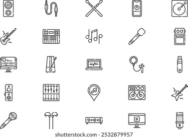 Electronic music icons collection is a vector illustration with editable stroke.