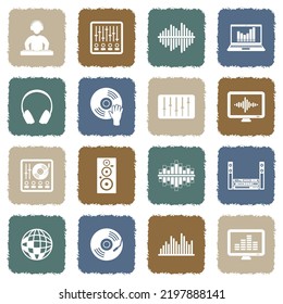 Electronic Music Icons. Grunge Color Flat Design. Vector Illustration.