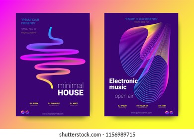 Electronic Music Party Poster with Colorful Equalizer. Vector Background for Night Sound Event. Gradient Distorted Equalizer Design. Abstract Wave Lines and Circles. Modern Music Glowing Equalizer.