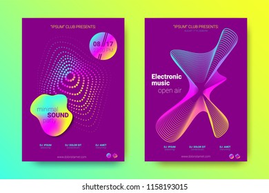 Electronic Music Party Poster with Colorful Equalizer. Abstract Wave Lines and Distortion of Circles. Gradient Equalizer Design. Vector Background for Night Sound Event. Modern Music Glowing Equalizer