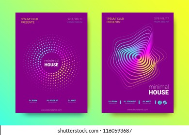 Electronic Music Party Poster with Colorful Equalizer. Abstract Wave Lines and Distortion of Circles. Gradient Equalizer Design. Vector Background for Night Sound Event. Modern Music Glowing Equalizer