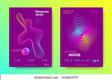 Electronic Music Party Poster with Colorful Equalizer. Abstract Wave Lines and Distortion of Circles. Gradient Equalizer Design. Vector Background for Night Sound Event. Modern Music Glowing Equalizer