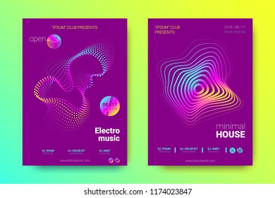Electronic Music Party Poster with Colorful Equalizer. Abstract Wave Lines and Distortion of Circles. Gradient Equalizer Design. Vector Background for Night Sound Event. Modern Music Glowing Equalizer