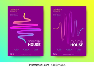 Electronic Music Party Poster with Colorful Equalizer. Abstract Wave Lines and Distortion of Circles. Gradient Equalizer Design. Vector Background for Night Sound Event. Modern Music Glowing Equalizer