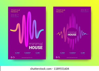 Electronic Music Party Poster with Colorful Equalizer. Abstract Wave Lines and Distortion of Circles. Gradient Equalizer Design. Vector Background for Night Sound Event. Modern Music Glowing Equalizer