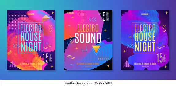 Electronic Music Party Poster. Electro House Club Fest Flyer. Electro Sound Waves With Neon Gradient. Vector Abstract Music Background.