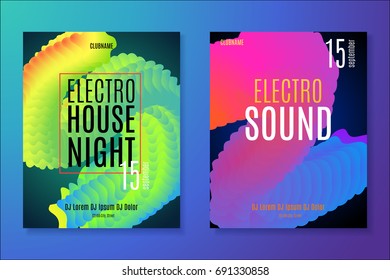 Electronic music party poster. Electro house club fest flyer. Electro sound waves with neon gradient. Vector abstract music background.