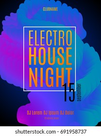 Electronic Music Party Poster. Electro House Club Fest Flyer. Electro Sound Waves With Neon Gradient. Vector Abstract Music Background.