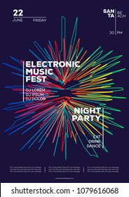 Electronic music party poster. Trendy club party flyer modern gradients minimalist style. Dance festival. Vector Illustration 10 eps