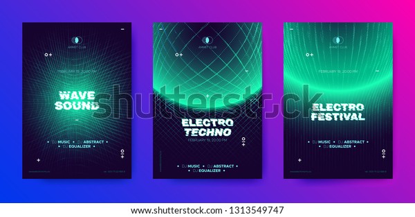 Electronic Music Poster, 3d Neon Round, Distorted\
Wave Lines. Dj Party Flyer Design with Movement and Illusion\
Effect. Electronic Sound Festival Promotion. Technology Futuristic\
Banner, Electro\
Event.