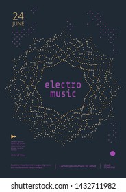 Electronic Music Poster Design. Sound Flyer With Geometric Dotted Mandala Shape. Vector Template