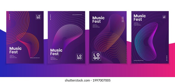 
Electronic music poster design. Sound flyer with abstract gradient dotted shape. Circle of wave particles. set bundle