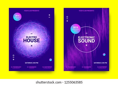 Electronic Music Poster. Sound Equalizer Vector Design. Amplitude of Wave Lines. Futuristic Flyer for Electronic Music Event with Glow Effect. Sound Movement Concept. Electronic Festival Promotion.