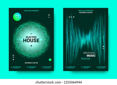 Electronic Music Poster. Sound Equalizer Vector Design. Amplitude of Wave Lines. Futuristic Flyer for Electronic Dance Event with Glow Effect. Sound Movement Concept. Electronic Festival Promotion.