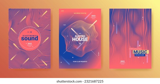 Electronic Music Poster. Techno Party Flyer. Vector Edm Background. Electronic Dance Music Cover. Wave Movement Design. Minimal Fest Illustration. Abstract Sound Banner. Electronic Dance Music.