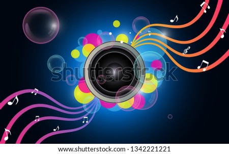 Electronic music poster vector. Tape recorder. The sound of music and notes music. Bubble.