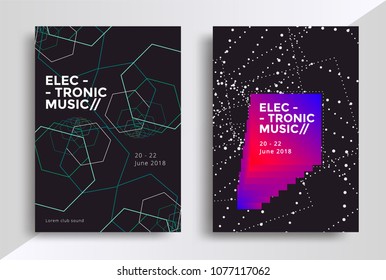 Electronic Music posters design. Sound flyer with abstract geometric line shapes. Vector template