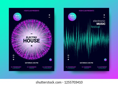 Electronic Music Posters. Trance Music Festival Promotion. Vector Wave Sound Amplitude Design. Abstract Sound Poster for Dj Performance. Equalizer of Distorted Dotted Lines. Movement of Waves Poster.