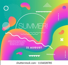 Electronic music summer club wave poster. Fest party flyer. Abstract gradients waves music background.
