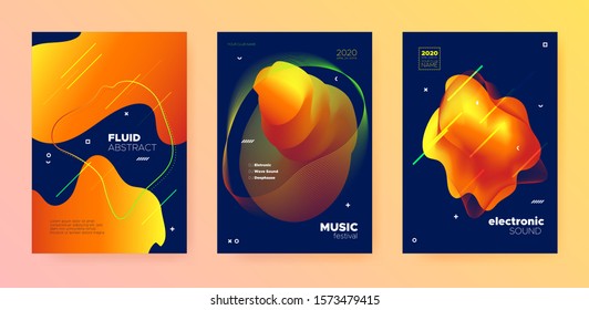 Electronic Music Template. Dj Party. Blue Futuristic Banner. Orange Abstract Pattern. Music Template. Trendy Dj Flyer. Gradient Design. Autumn 3d Fluid Pattern. Electronic Music Movement.