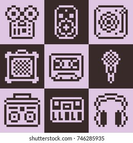 electronic musical equipment pixel art icon set symbol icon black white