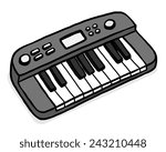 electronic musical keyboard / cartoon vector and illustration, grayscale, hand drawn style, isolated on white background.