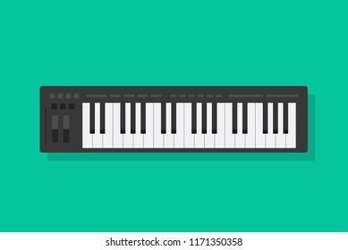 Electronic musical piano keyboard vector illustration, flat cartoon midi controller or synthesizer isolated