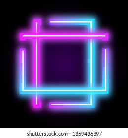 Electronic neon glowing square frame . Blue neon .	